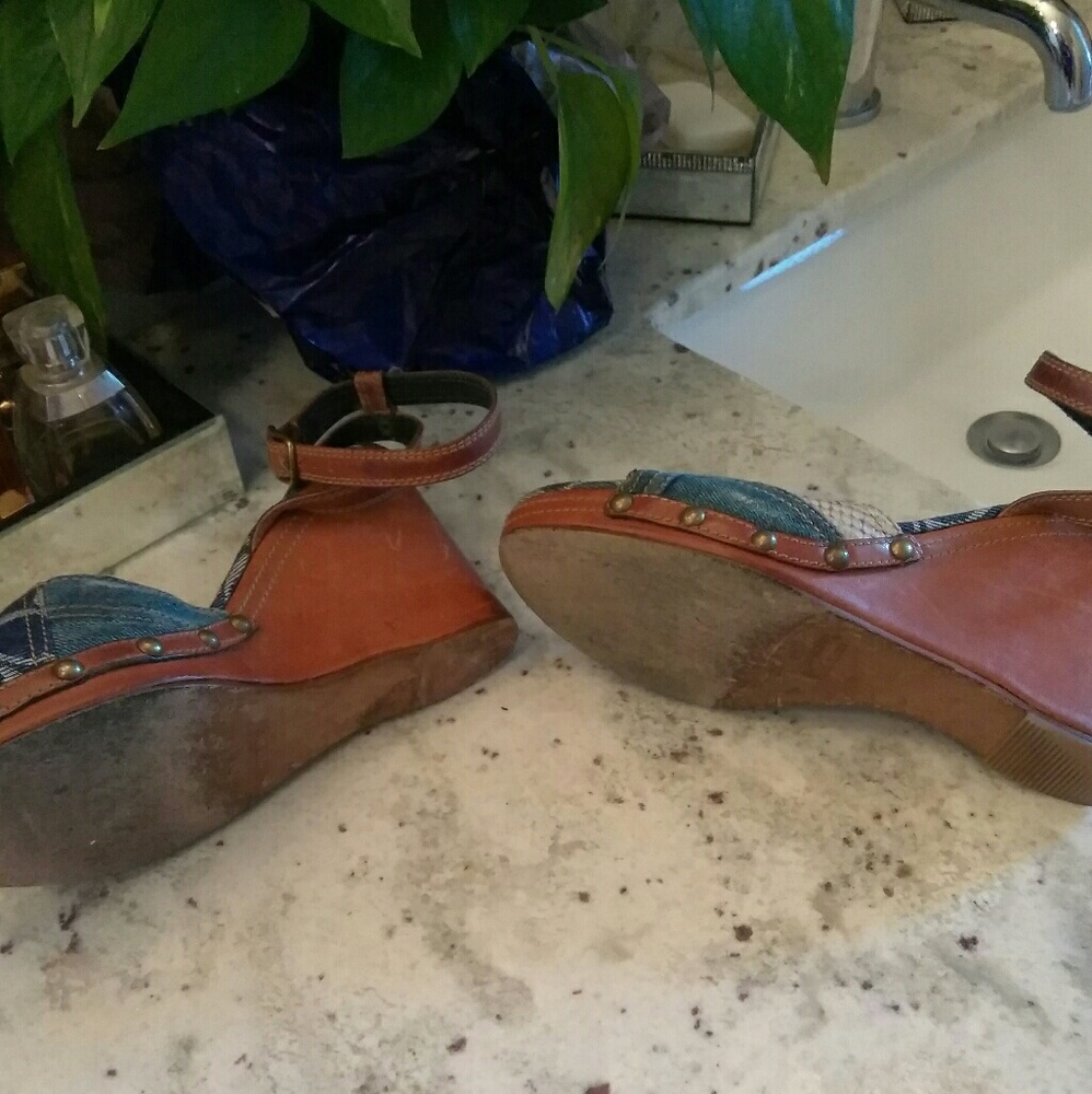 Authentic Coach Patchwork Denim/ Leather Wedges - image 5